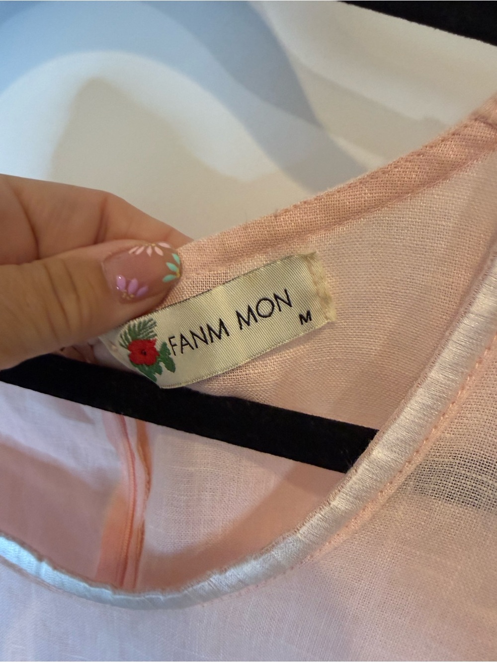 Fanm Mon Mardin Dress Women's Size M Peach 100% Linen Embroidered Puff Sleeve - Picture 3 of 10